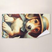 Schattige Engels Foxhound schilderij Badhanddoek (Badhanddoek)