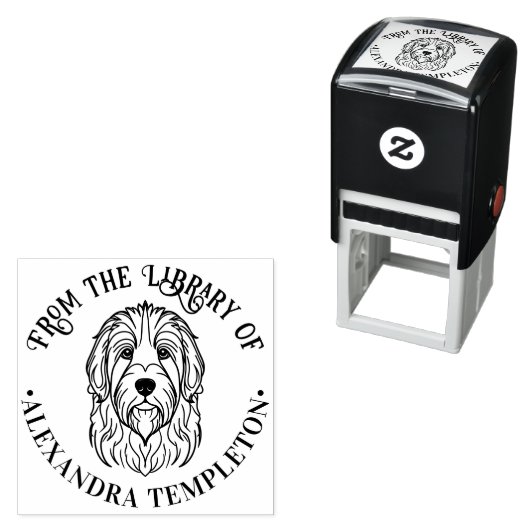 Schattige Engels Sheepdog Head Library Boeknaam Zelfinktende Stempel (In situ)