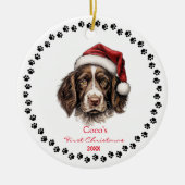 Schattige Engels Springer Spaniel Dog Santa Hat Pa Keramisch Ornament (Voorkant)