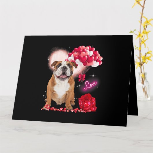 Schattige Engelse Bulldog Ballon Hart Valentijnsda Kaart (Gele Bloem)
