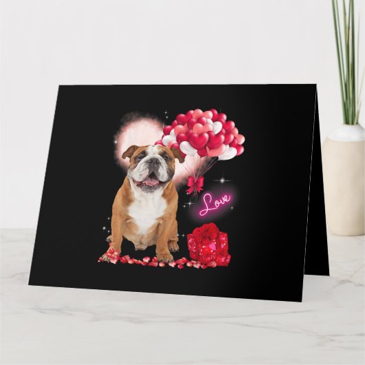 Schattige Engelse Bulldog Ballon Hart Valentijnsda Kaart (Voorkant)