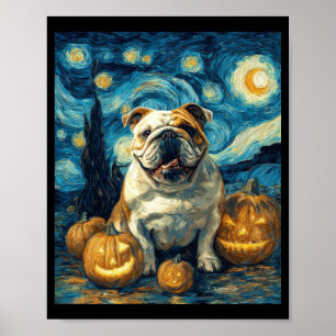 Schattige Engelse Bulldog Hond Halloween Jack O La Poster