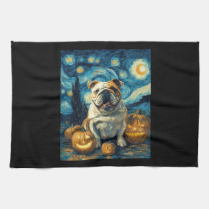 Schattige Engelse Bulldog Hond Halloween Jack O La Theedoek