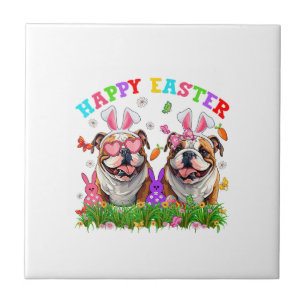 Schattige Engelse Bulldog Hond & Konijn Oren Eiere Tegeltje