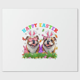 Schattige Engelse Bulldog Hond & Konijnenoren Eier Cadeaupapier