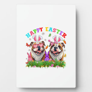 Schattige Engelse Bulldog Hond & Konijnenoren Eier Fotoplaat