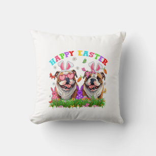 Schattige Engelse Bulldog Hond & Konijnenoren Eier Kussen