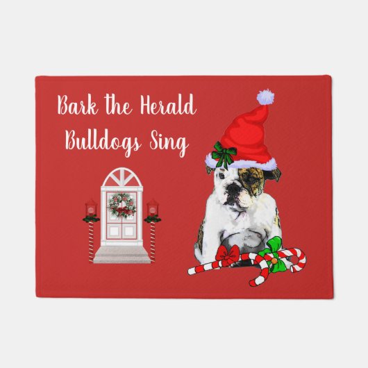 Schattige Engelse Bulldog Kerstmis Deurmat (Voorkant)