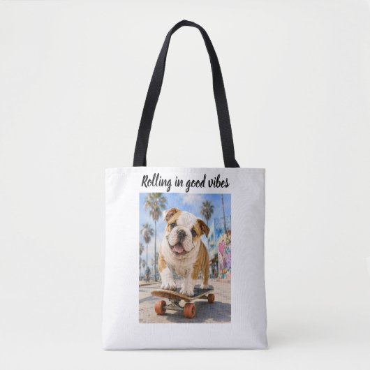  SCHATTIGE ENGELSE BULLDOG OP SKATEBOARD     TOTE BAG (Voorkant)