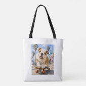  SCHATTIGE ENGELSE BULLDOG OP SKATEBOARD     TOTE BAG (Achterkant)