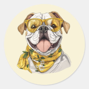 Schattige Engelse Bulldog Zonnebril Citroenen Ronde Sticker