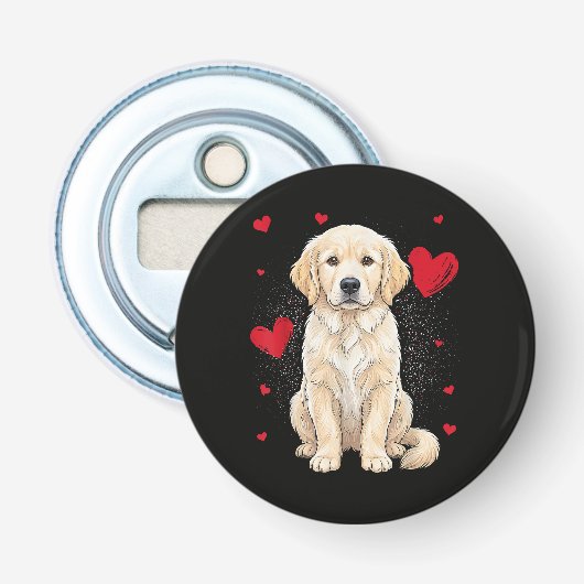 Schattige Engelse Crème Golden Retriever Hond Button Flesopener (Voorkant)