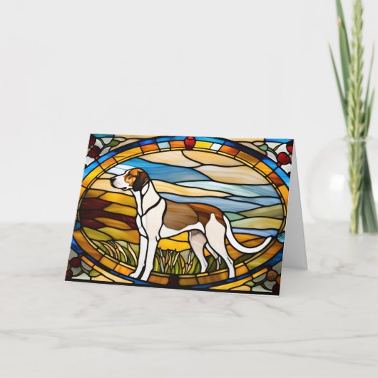 Schattige Engelse Foxhound Glas-in-Lood Kaart (Voorkant)