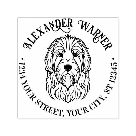 Schattige Engelse Herdershond Kop Naam Retouradres Zelfinktende Stempel (Design)