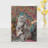 Schattige Engelse Korthaar Kat Rocker Kaart (Gele Bloem)