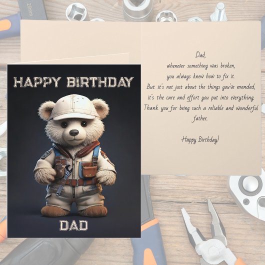 Schattige Engineer Teddy Bear Handy Dad Verjaardag Kaart
