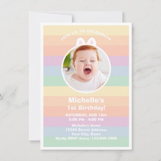 Schattige Enkele Bunny Rainbow Verjaardagsfoto Kaart (Voorkant)