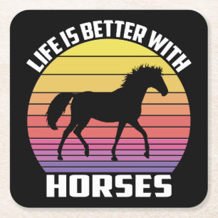 Schattige Equestrian Westerse Party Zwarte Paard V Kartonnen Onderzetters