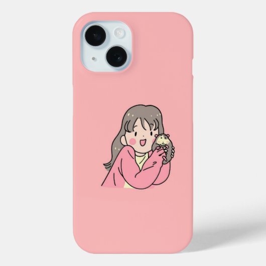 Schattige esthetische meisjesillustratie roze Case-Mate iPhone case (Achterkant)
