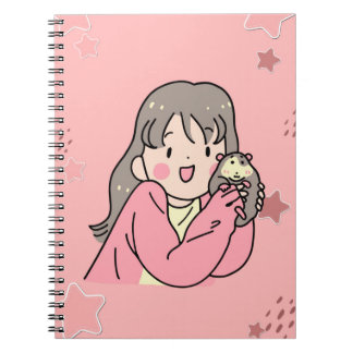 Schattige esthetische meisjesillustratie Roze spir Notitieboek