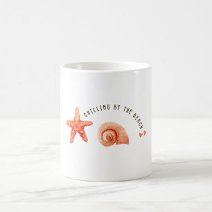 Schattige esthetische perzik strand zeester schelp koffiemok