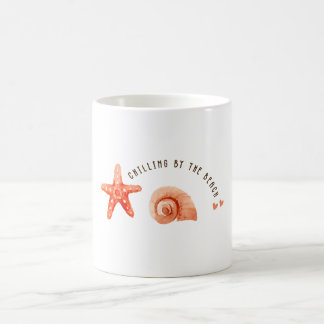 Schattige esthetische perzik strand zeester schelp koffiemok