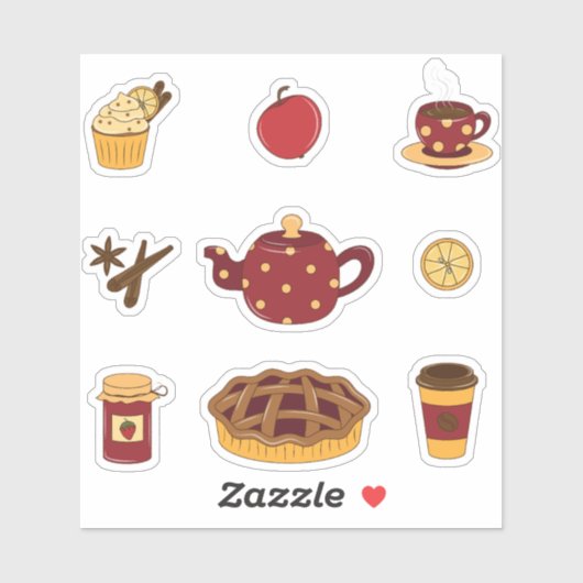 Schattige eten en drink set stickers (Vel)