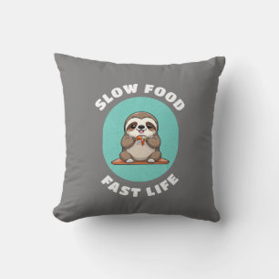 Schattige eten Kawaii Sloth Grey Kussen