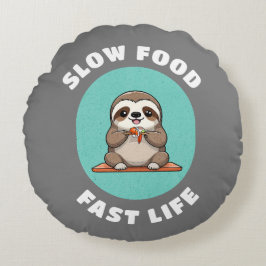 Schattige eten Kawaii Sloth Grey Rond Kussen