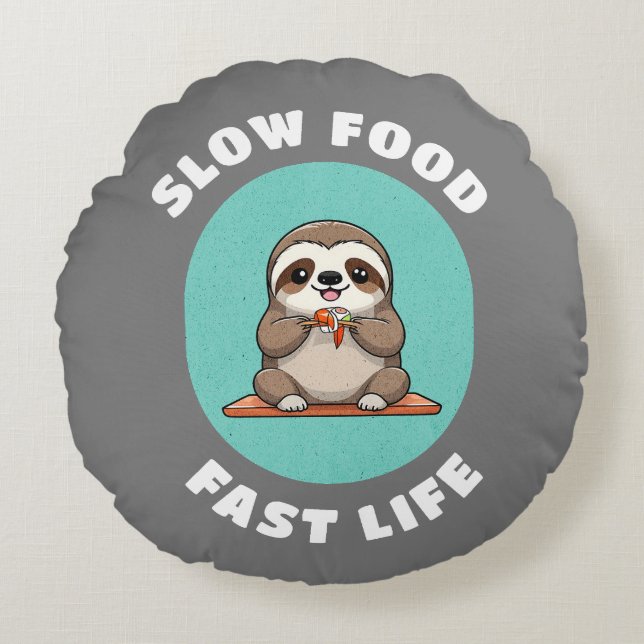 Schattige eten Kawaii Sloth Grey Rond Kussen (Voorkant)