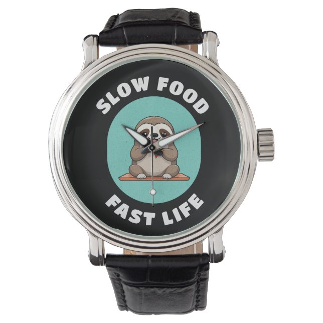 Schattige eten Kawaii Sloth Horloge (Voorkant)
