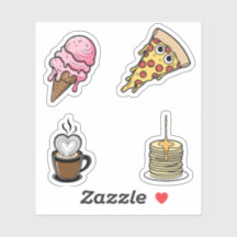 Schattige eten Sticker set, pizza, ijsje, koffie
