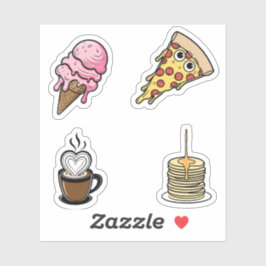 Schattige eten Sticker set, pizza, ijsje, koffie