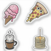 Schattige eten Sticker set, pizza, ijsje, koffie (Voorkant)