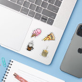 Schattige eten Sticker set, pizza, ijsje, koffie (Laptop met iPhone)