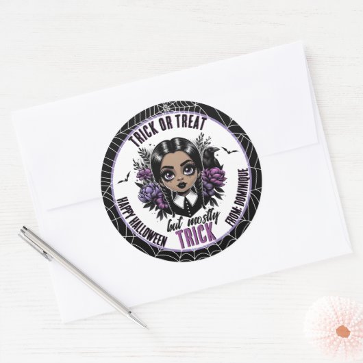 Schattige etnisch gotisch meisje Halloween Ronde Sticker (Envelop)