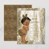 Schattige Etnisch Meisje Leopard Pearls Baby showe Kaart (Voorkant / Achterkant)