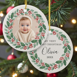 Schattige Eucalyptus Baby Eerste Kerst Foto Keramisch Ornament