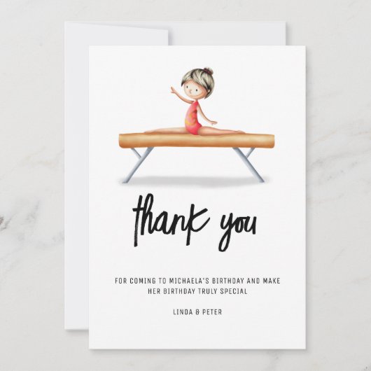 Schattige evenwichtsbalk turnverjaardag bedankkaart (Voorkant)