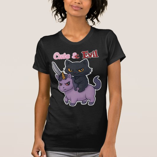 Schattige Evil Cat Riding Unicorn Kawaii Gothic Br T-shirt (Voorkant)