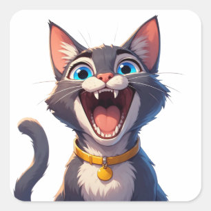 Schattige Expressieve Kat Met Halsband En Blauwe O Vierkante Sticker