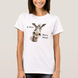 Schattige ezel die hallo zegt, hoe gaat het met je t-shirt