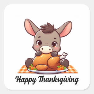 Schattige ezel eet Thanksgiving Turkije Vierkante Sticker