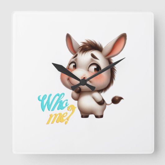 Schattige Ezel voor Kerstmis 2024 - Perfect Gift Vierkante Klok (Voorkant)