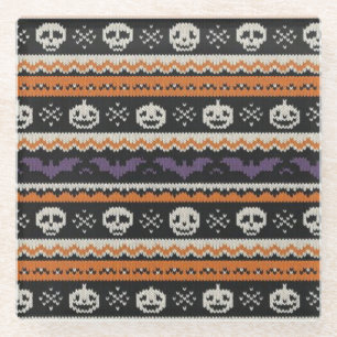 Schattige, fair isle/kleurwerk Halloween schedel & Glazen Onderzetter