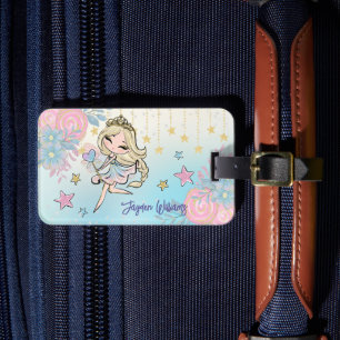 Schattige Fairy blond haar meisje aangepaste naam Bagagelabel