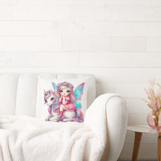 Schattige Fairy Girl en eenhoorn Kussen