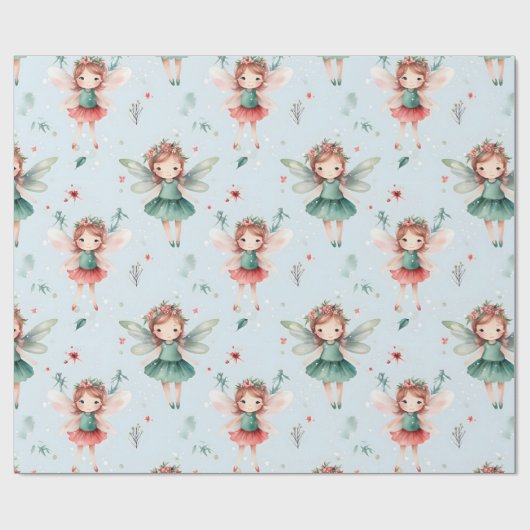 Schattige Fairy kerstpatroon Cadeaupapier (Vlak)