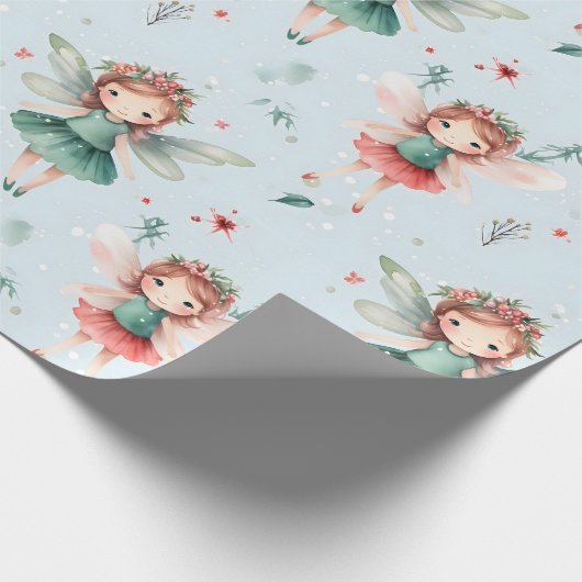 Schattige Fairy kerstpatroon Cadeaupapier (Hoek)