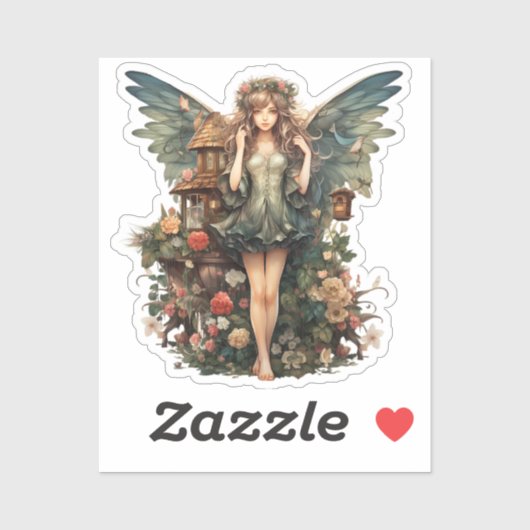 Schattige Fairy Meisje in Bloementuin Sticker (Vel)